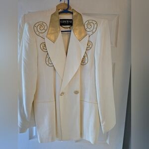 Women's White and Gold Cristione Blazer With Gold and Rhinestone Accents